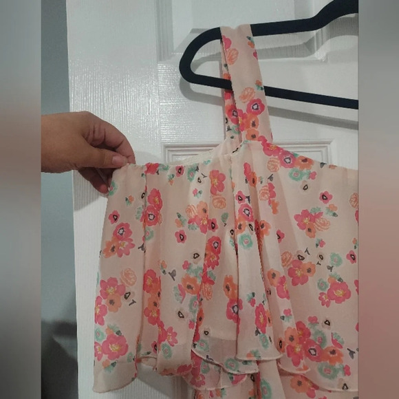 Lane Bryant Pink Floral Cold Shoulder Layered Blouse in Size 18 - Picture 2 of 8